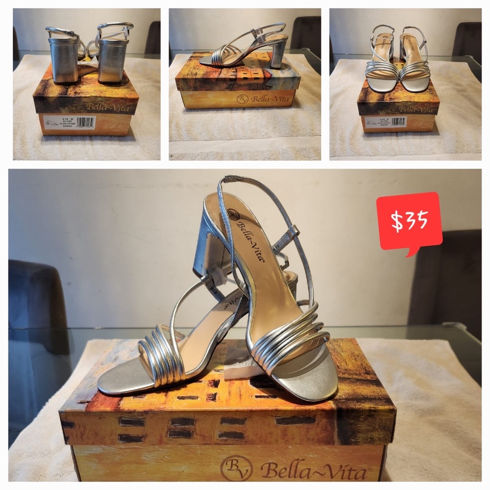 Bella Vita Silver Heels with Strappy Design
